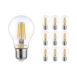 Confezione Multipack 10x Noxion Lucent Filamento LED E27 Pera Chiara 7W 806lm - 827 Bianco Molto Caldo | Dimmerabile - Sostitutiva 60W