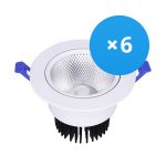 Confezione Multipack 6x Bright Choice Downlight LED Il Giro Inclinabile 15W 1200lm 60D - 930 Luce Calda -  | 135mm - Ritaglio 110mm - UGR <19