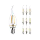 Confezione Multipack 10x Noxion Lucent LED E14 Punta attorcigliata Candela Filamento Chiara 2.5W 250lm - 827 Bianco Molto Caldo | Sostitutiva 25W