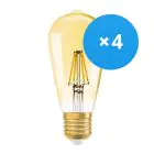 Confezione Multipack 4x Ledvance Vintage 1906 LED E27 Pera Oro 2.5W 220lm - 824 Bianco Molto Caldo | Sostitua 22W