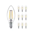 Confezione Multipack 10x Philips MASTER Value LED Candela E14 Filamento Chiara 3.4W 470lm - 927 | Miglior resa cromatica - Dimmerabile – Sostitutiva 40W
